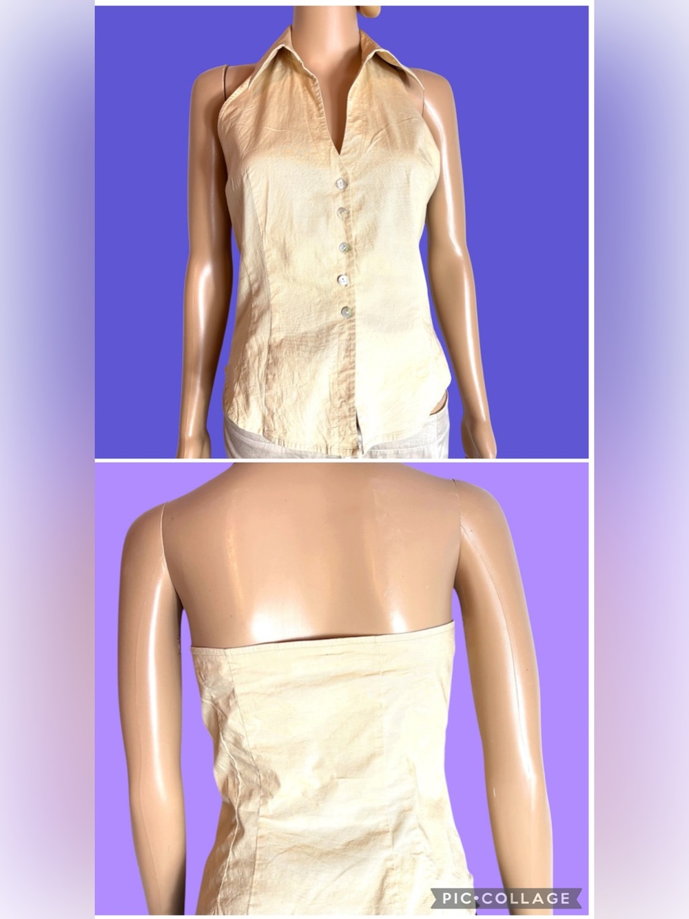 bebe Cream Halter Collared Button-Front top size M